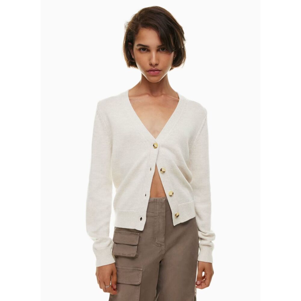 Aritzia Cream V-Neck Button Front Cardigan